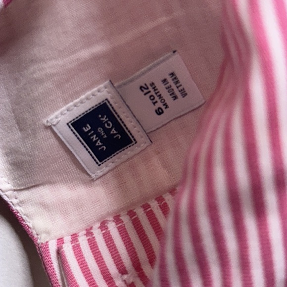 JANIE AND JACK GIRLS PINK & WHITE STRIPED FULLY LINED DRESS SZ 6-12 Months - Picture 5 of 5